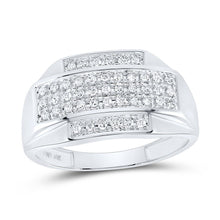 Load image into Gallery viewer, 10K White Gold Round Diamond Mens Pave - Set Rectangle Cluster Ring 1/3 Cttw - Splendid Jewellery