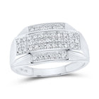 10K White Gold Round Diamond Mens Pave - Set Rectangle Cluster Ring 1/3 Cttw - Splendid Jewellery