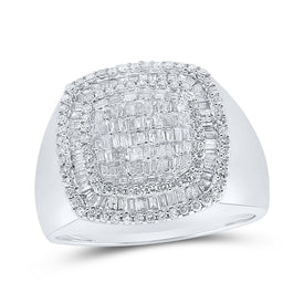 10K White Gold Round Diamond Mens Ring 1 1/5 Cttw - Splendid Jewellery