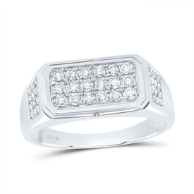 10K White Gold Round Diamond Mens Ring 1 Cttw - Splendid Jewellery