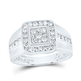 10K White Gold Round Diamond Mens Ring 1 Cttw - Splendid Jewellery
