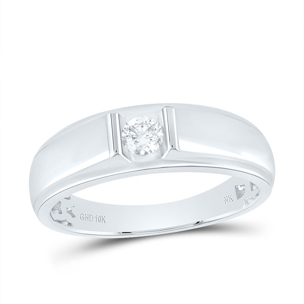 10K White Gold Round Diamond Mens Ring 1/4 Cttw - Splendid Jewellery