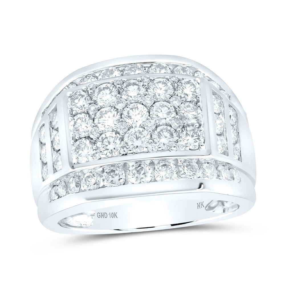 10K White Gold Round Diamond Mens Ring 3 Cttw - Splendid Jewellery