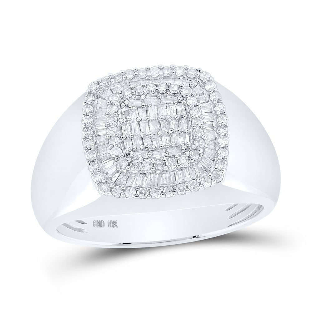 10K White Gold Round Diamond Mens Ring 3/4 Cttw - Splendid Jewellery