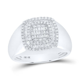 10K White Gold Round Diamond Mens Ring 3/4 Cttw - Splendid Jewellery