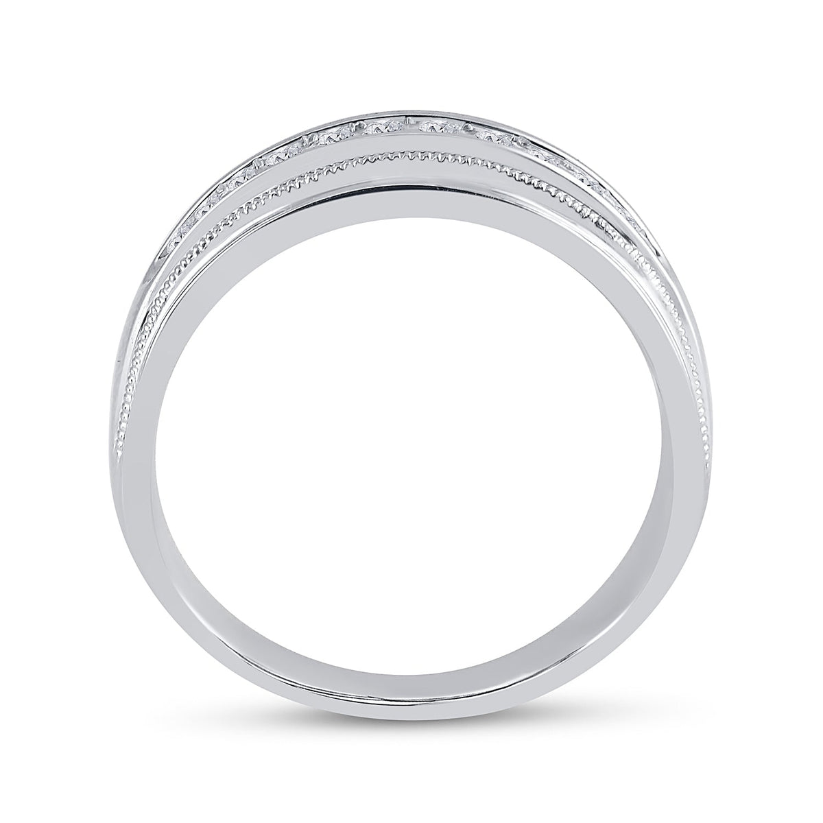 10K White Gold Round Diamond Men's Single Row Milgrain Wedding Band Ring 1/4 Cttw - Splendid Jewellery