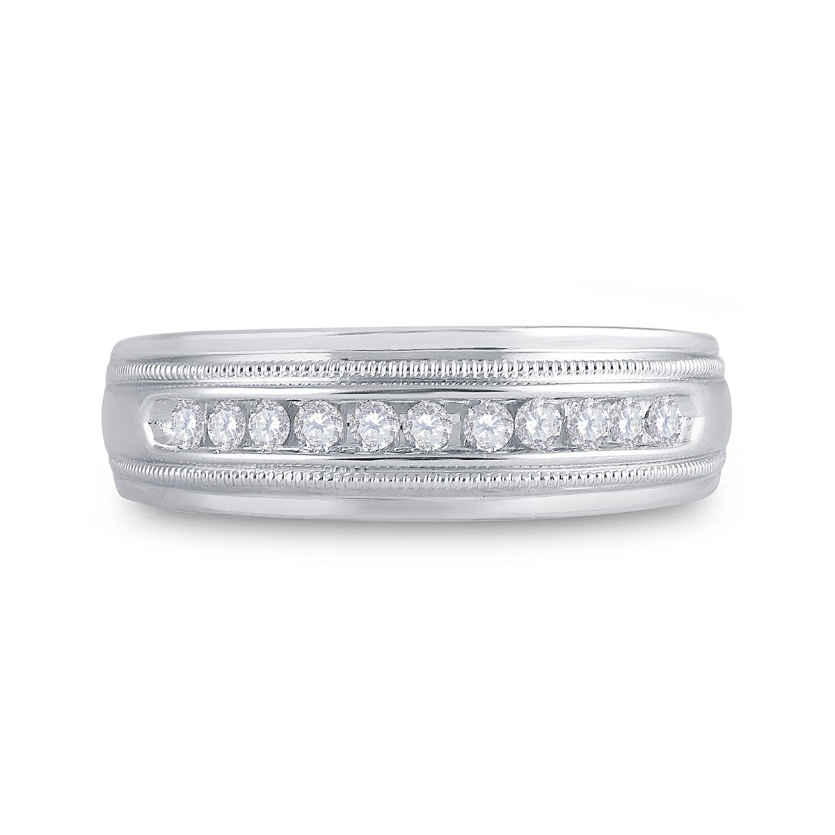 10K White Gold Round Diamond Men's Single Row Milgrain Wedding Band Ring 1/4 Cttw - Splendid Jewellery