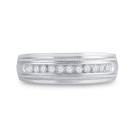 10K White Gold Round Diamond Men's Single Row Milgrain Wedding Band Ring 1/4 Cttw - Splendid Jewellery