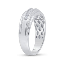 Load image into Gallery viewer, 10K White Gold Round Diamond Men's Single Row Milgrain Wedding Band Ring 1/4 Cttw - Splendid Jewellery