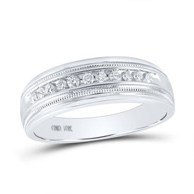 10K White Gold Round Diamond Men's Single Row Milgrain Wedding Band Ring 1/4 Cttw - Splendid Jewellery