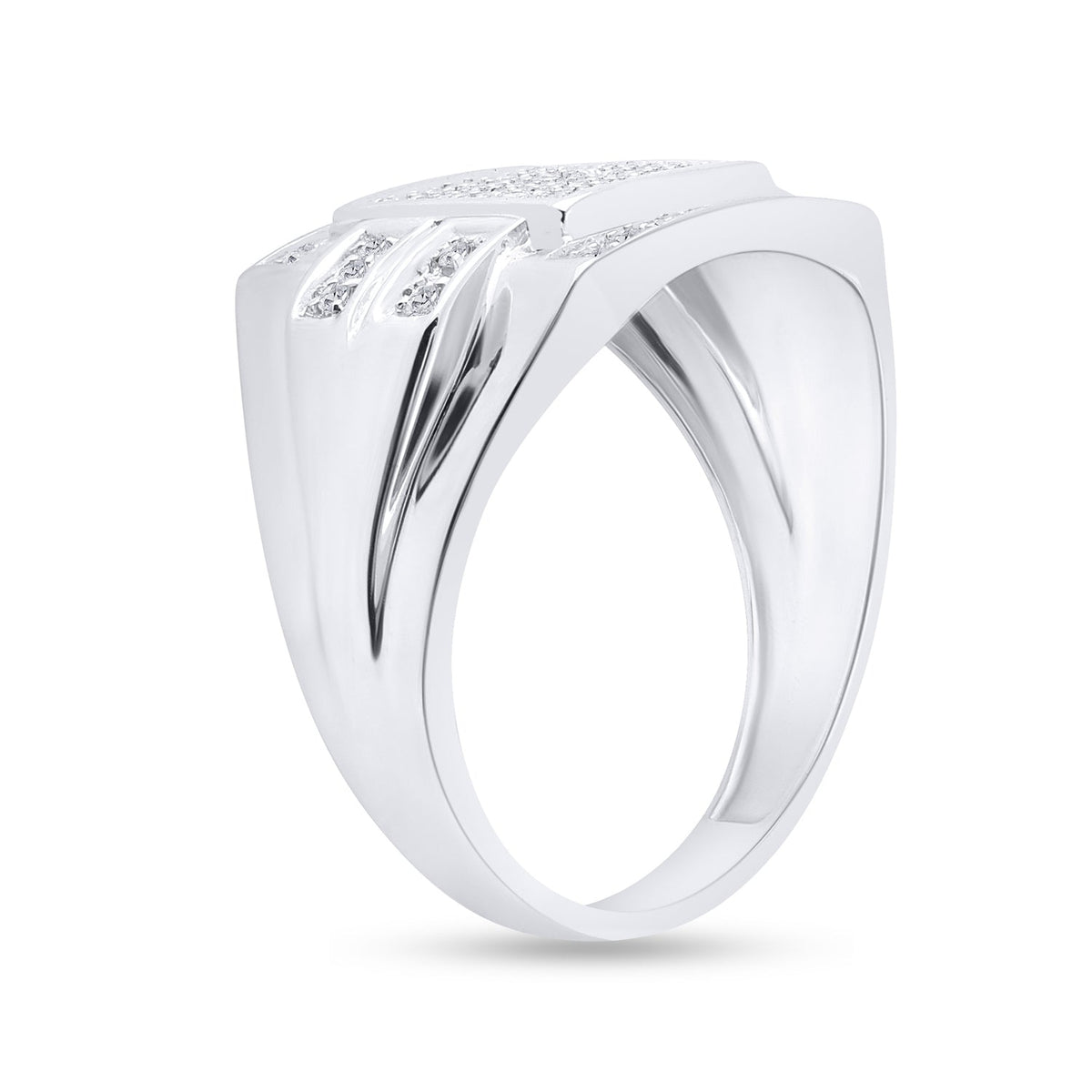 10K White Gold Round Diamond Mens Square Cluster Ring 1/3 Cttw - Splendid Jewellery