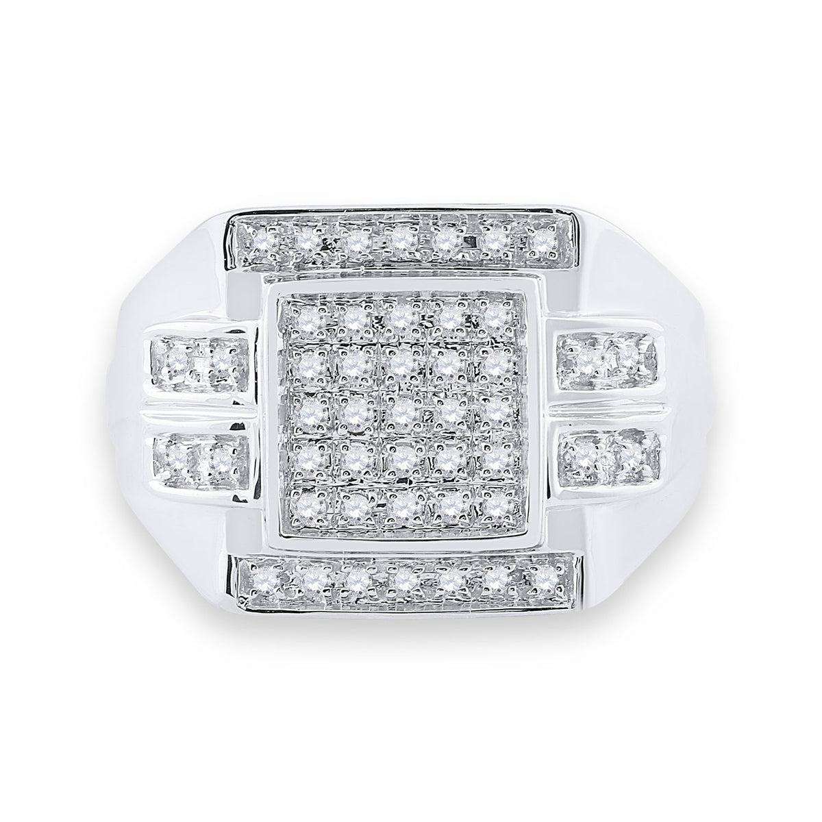 10K White Gold Round Diamond Mens Square Cluster Ring 1/3 Cttw - Splendid Jewellery