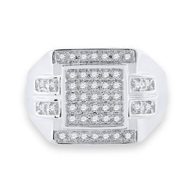 10K White Gold Round Diamond Mens Square Cluster Ring 1/3 Cttw - Splendid Jewellery