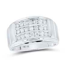 Load image into Gallery viewer, 10K White Gold Round Diamond Mens Triple Row Band Ring 1/2 Cttw - Splendid Jewellery