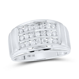 10K White Gold Round Diamond Mens Triple Row Band Ring 1/2 Cttw - Splendid Jewellery