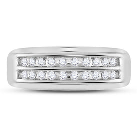 10K White Gold Round Diamond Men's Wedding 2 Row Band Ring 1/4 Cttw - Splendid Jewellery