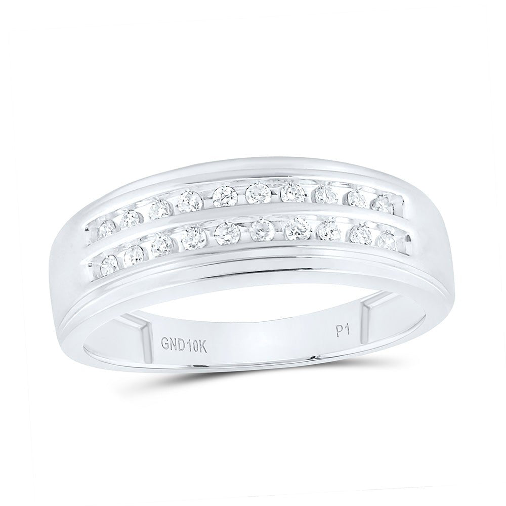 10K White Gold Round Diamond Men's Wedding 2 Row Band Ring 1/4 Cttw - Splendid Jewellery