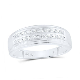 10K White Gold Round Diamond Men's Wedding 2 Row Band Ring 1/4 Cttw - Splendid Jewellery