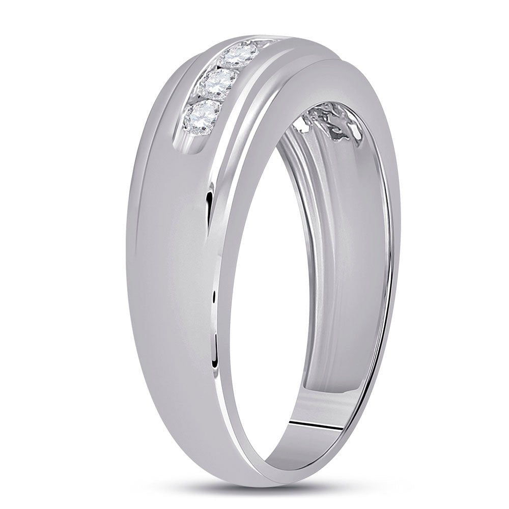10K White Gold Round Diamond Men's Wedding Band Ring 1/2 Cttw - Splendid Jewellery
