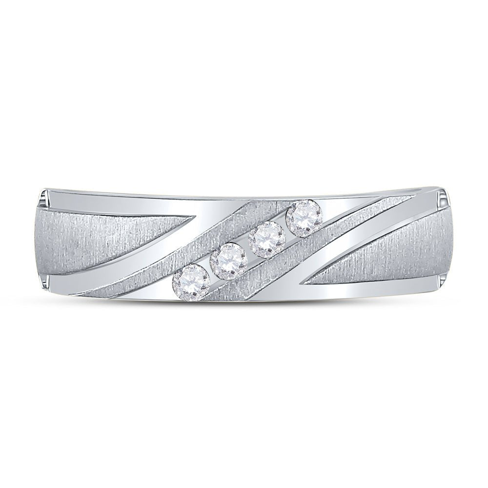 10K White Gold Round Diamond Men's Wedding Channel Set Band Ring 1/6 Cttw - Splendid Jewellery