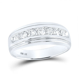 10K White Gold Round Diamond Men's Wedding Channel Set Band Ring 3/4 Cttw - Splendid Jewellery