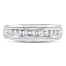 Load image into Gallery viewer, 10K White Gold Round Diamond Men's Wedding Channel Set Scalloped Band Ring 1/4 Cttw - Splendid Jewellery