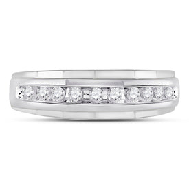 10K White Gold Round Diamond Men's Wedding Channel Set Scalloped Band Ring 1/4 Cttw - Splendid Jewellery