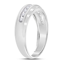 Load image into Gallery viewer, 10K White Gold Round Diamond Men's Wedding Channel Set Scalloped Band Ring 1/4 Cttw - Splendid Jewellery