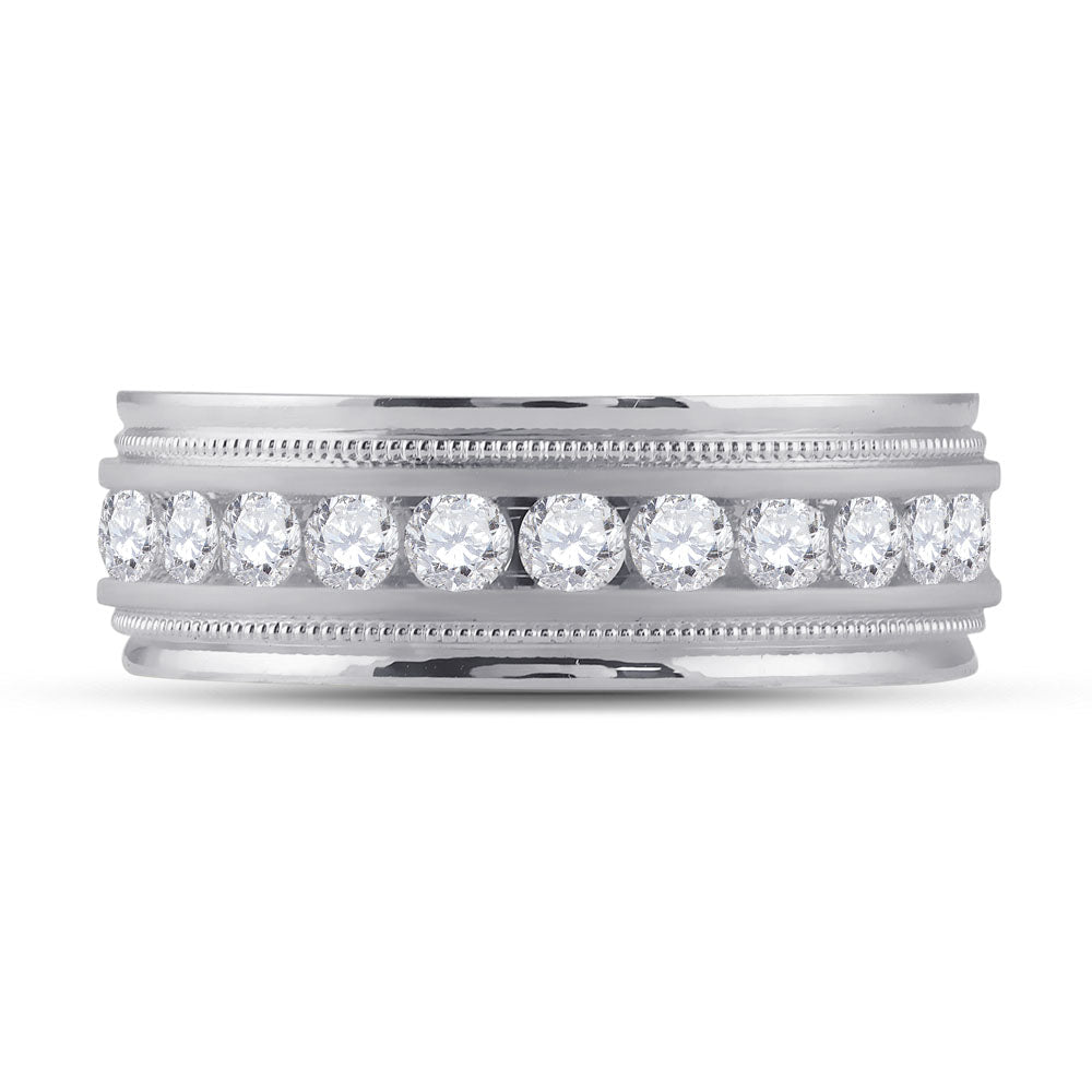 10K White Gold Round Diamond Men's Wedding Milgrain Channel Set Band Ring 1 Cttw - Splendid Jewellery