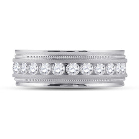 10K White Gold Round Diamond Men's Wedding Milgrain Channel Set Band Ring 1 Cttw - Splendid Jewellery
