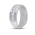10K White Gold Round Diamond Men's Wedding Milgrain Channel Set Band Ring 1 Cttw - Splendid Jewellery