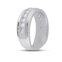 Load image into Gallery viewer, 10K White Gold Round Diamond Men's Wedding Milgrain Channel Set Band Ring 1 Cttw - Splendid Jewellery