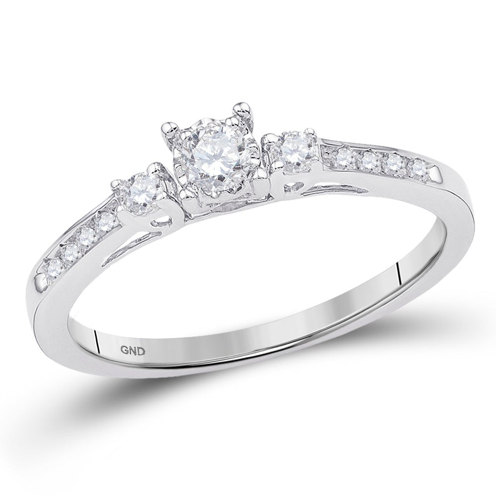 10K White Gold Round Diamond Women's 3 Stone Promise Bridal Ring 1/6 Cttw - Splendid Jewellery