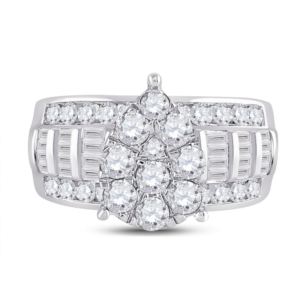 10K White Gold Round Diamond Women's Baguette Cluster Pear Bridal Wedding Engagement Ring 2 Cttw - Splendid Jewellery