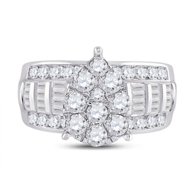 10K White Gold Round Diamond Women's Baguette Cluster Pear Bridal Wedding Engagement Ring 2 Cttw - Splendid Jewellery