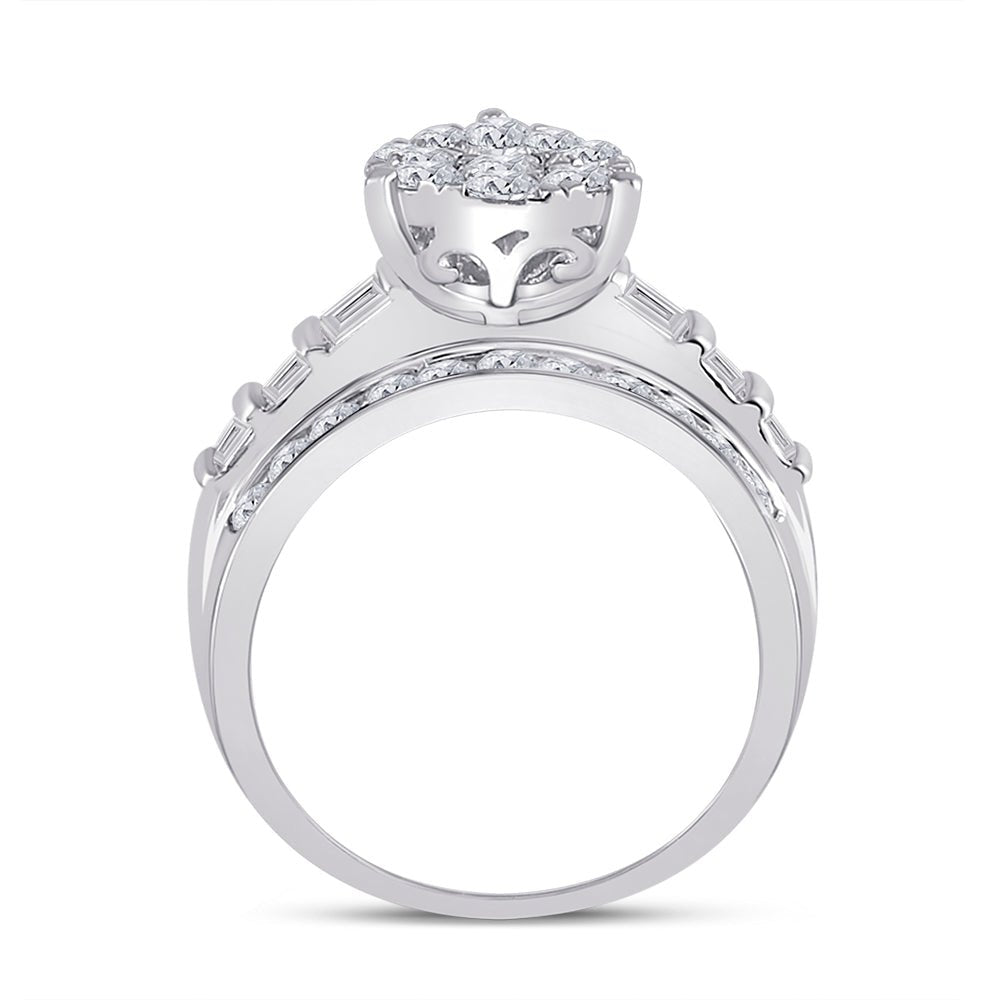 10K White Gold Round Diamond Women's Baguette Cluster Pear Bridal Wedding Engagement Ring 2 Cttw - Splendid Jewellery