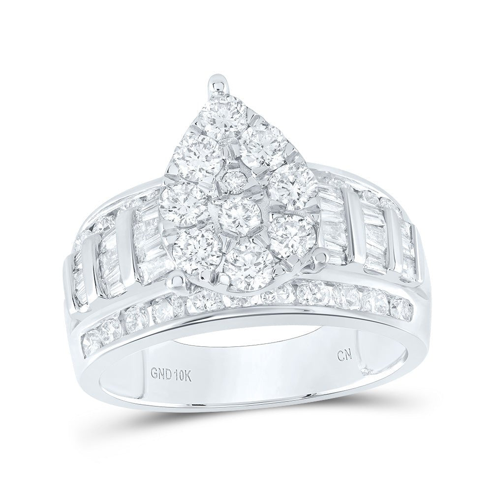 10K White Gold Round Diamond Women's Baguette Cluster Pear Bridal Wedding Engagement Ring 2 Cttw - Splendid Jewellery