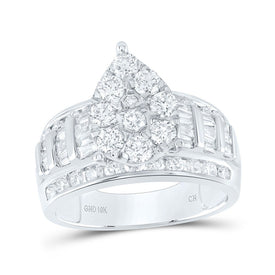 10K White Gold Round Diamond Women's Baguette Cluster Pear Bridal Wedding Engagement Ring 2 Cttw - Splendid Jewellery