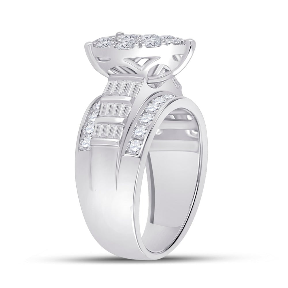 10K White Gold Round Diamond Women's Baguette Cluster Pear Bridal Wedding Engagement Ring 2 Cttw - Splendid Jewellery