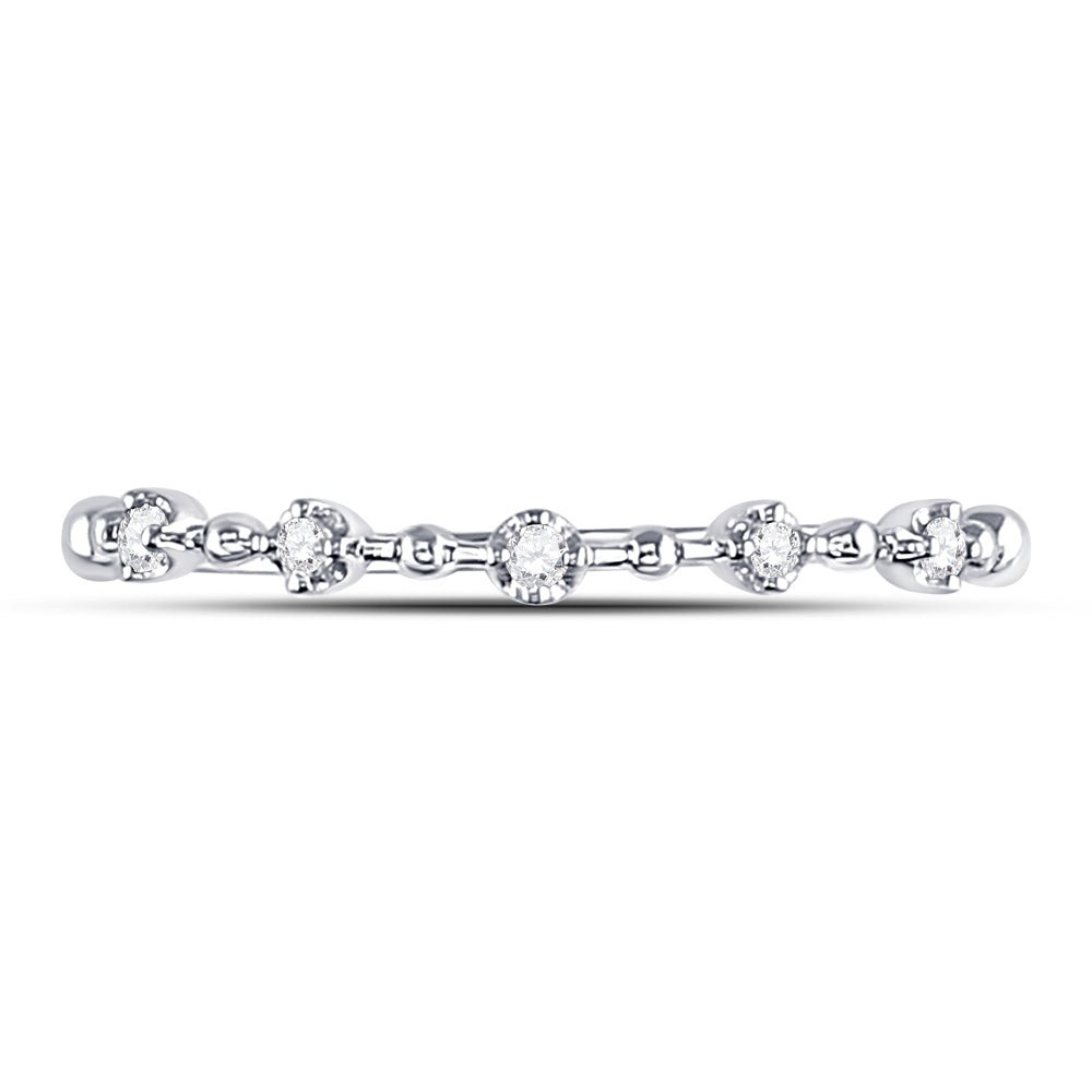 10K White Gold Round Diamond Women's Bead Dot Stackable Ring 1/20 Cttw - Splendid Jewellery