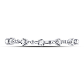 10K White Gold Round Diamond Women's Bead Dot Stackable Ring 1/20 Cttw - Splendid Jewellery
