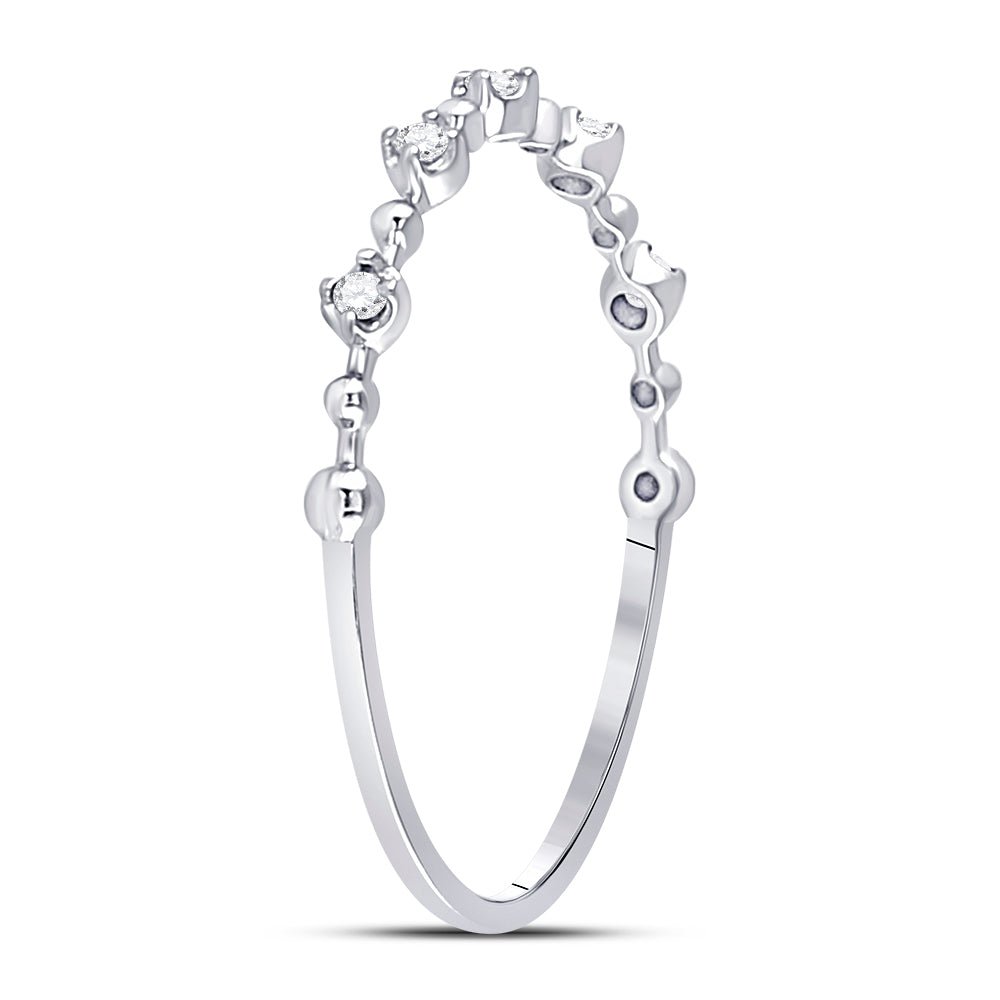 10K White Gold Round Diamond Women's Bead Dot Stackable Ring 1/20 Cttw - Splendid Jewellery