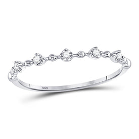 10K White Gold Round Diamond Women's Bead Dot Stackable Ring 1/20 Cttw - Splendid Jewellery