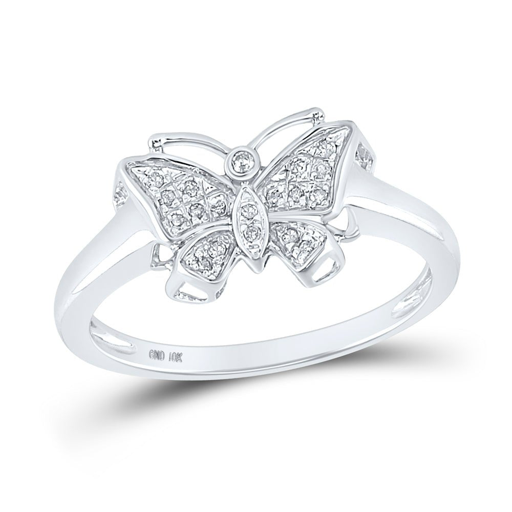 10K White Gold Round Diamond Women's Butterfly Bug Cluster Designer Ring 1/20 Cttw - Splendid Jewellery