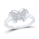 10K White Gold Round Diamond Women's Butterfly Bug Cluster Designer Ring 1/20 Cttw - Splendid Jewellery