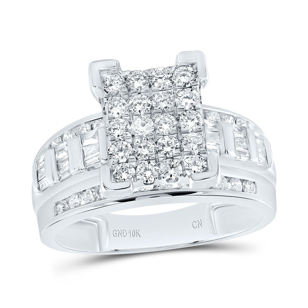 10K White Gold Round Diamond Women's Cinderella Cluster Bridal Wedding Engagement Ring 1 Cttw - Splendid Jewellery