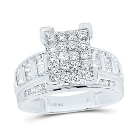 10K White Gold Round Diamond Women's Cinderella Cluster Bridal Wedding Engagement Ring 1 Cttw - Splendid Jewellery