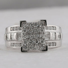10K White Gold Round Diamond Women's Cinderella Cluster Bridal Wedding Engagement Ring 1 Cttw - Splendid Jewellery
