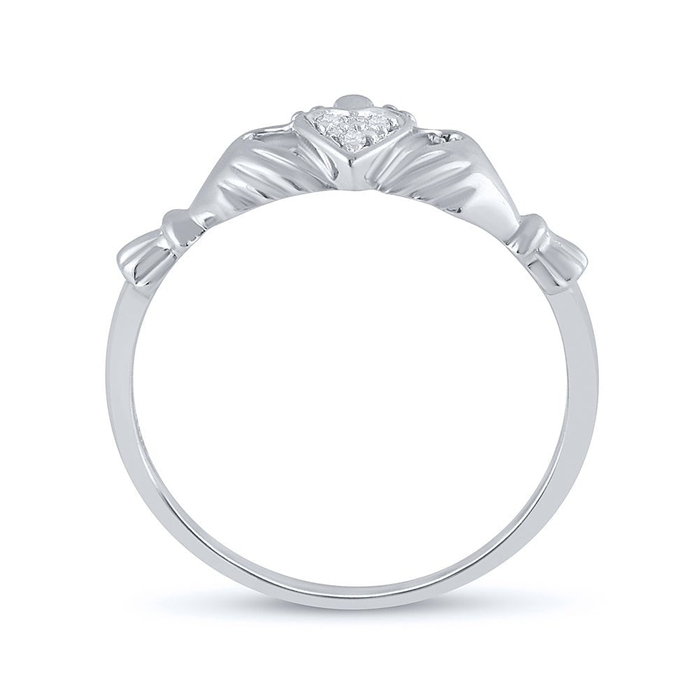 10K White Gold Round Diamond Women's Claddagh Heart Ring . 0.02 Cttw - Splendid Jewellery