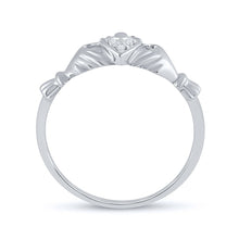 Load image into Gallery viewer, 10K White Gold Round Diamond Women's Claddagh Heart Ring . 0.02 Cttw - Splendid Jewellery